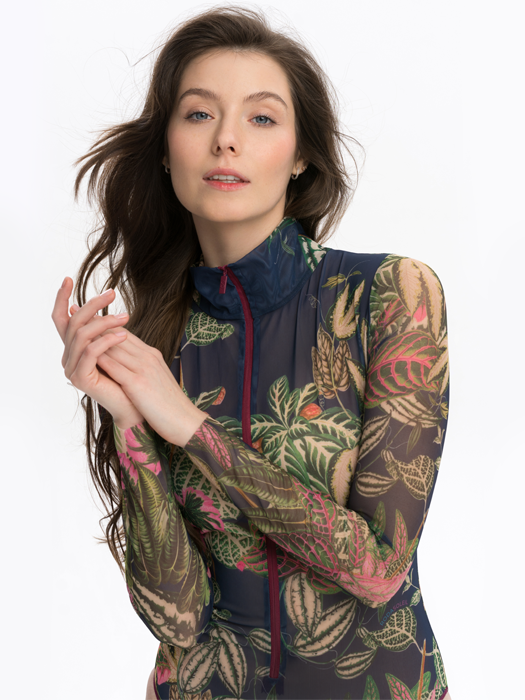 Слитный купальник с рукавом и молнией Rodasoleil "Ботаника" 