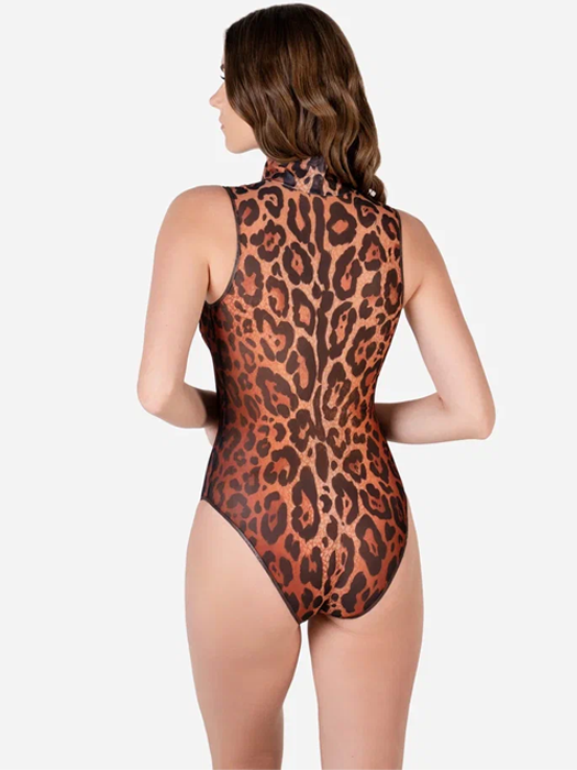 Слитный купальник без рукава с молнией Rodasoleil "Леопард 25"