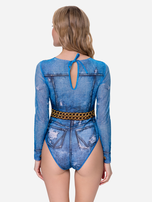 Слитный купальник с рукавом Rodasoleil "Джинс" 
