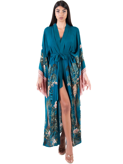 Туника пляжная длинная с бахромой District Fantasia (Бирюзовый)