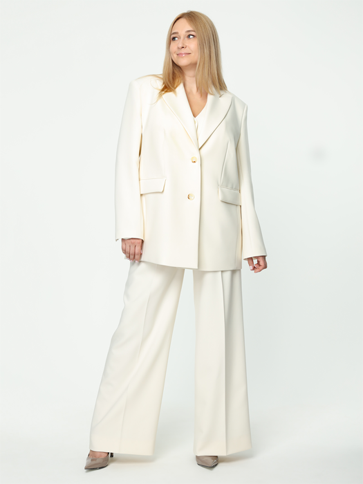 Однобортный жакет свободного кроя (Молочный)