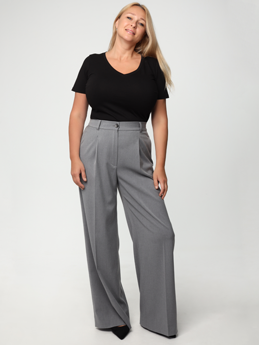 Брюки-палаццо с защипами (Серый)