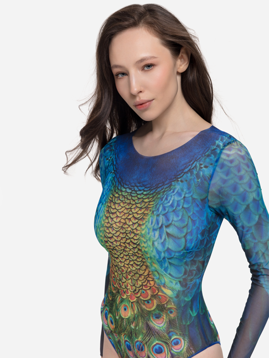 Слитный купальник с рукавом Rodasoleil "Павлин Маюра" 