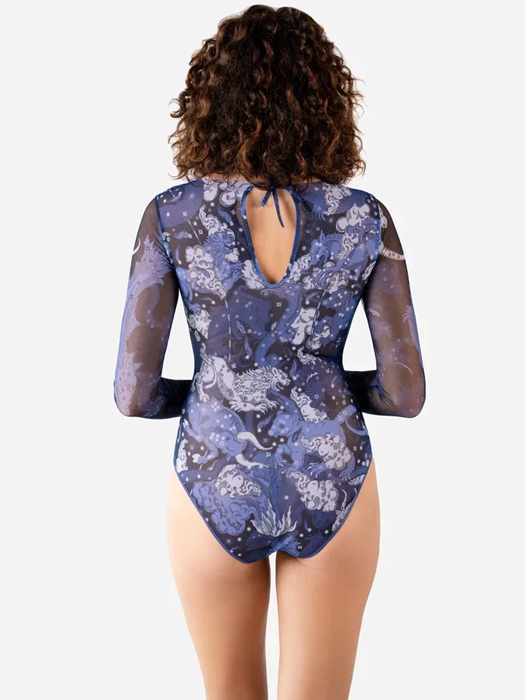 Слитный купальник с рукавом Rodasoleil "Черничные ночи" 