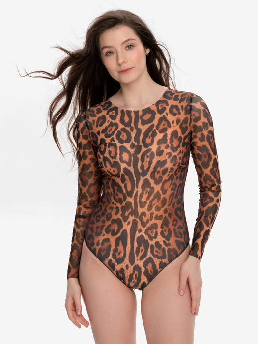 Слитный купальник с рукавом Rodasoleil "Леопард 25" 
