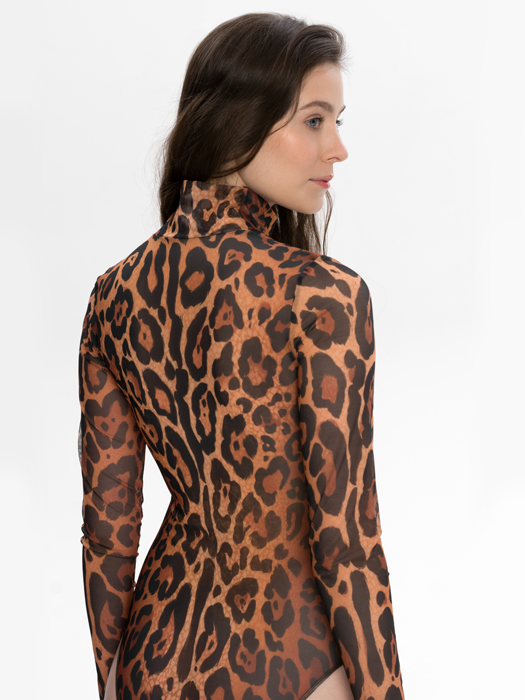 Слитный купальник с рукавом и молнией Rodasoleil "Леопард 25" 