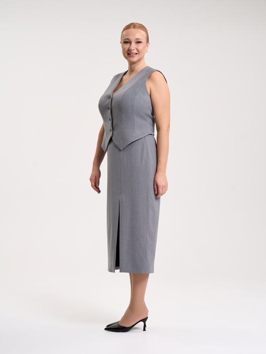 Юбка миди с разрезом (Серый)