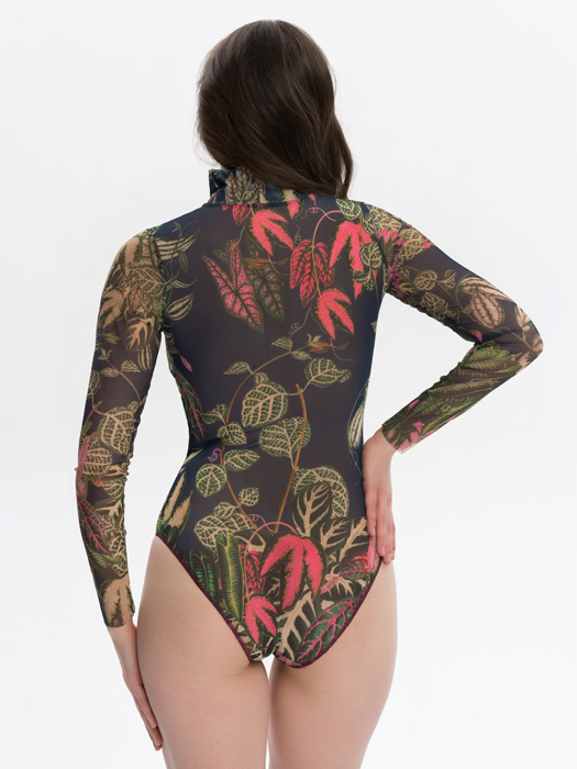Слитный купальник с рукавом и молнией Rodasoleil "Ботаника" 