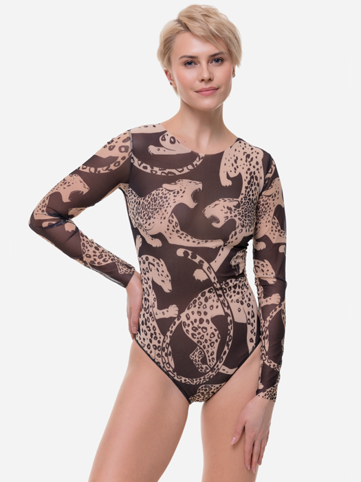 Слитный купальник с рукавом Rodasoleil "Дикая кошка" 