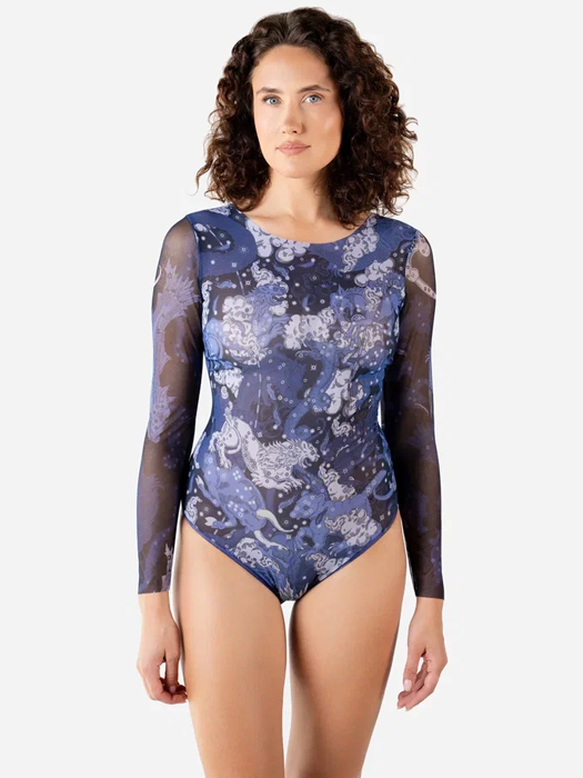 Слитный купальник с рукавом Rodasoleil "Черничные ночи" 