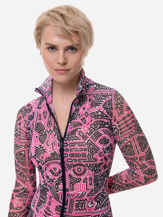 Слитный купальник с рукавом и молнией Rodasoleil "Doodling Fucsia"  – фото 4