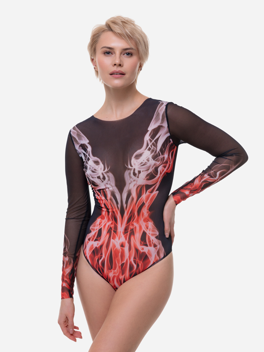 Слитный купальник с рукавом Rodasoleil "Огонь" 