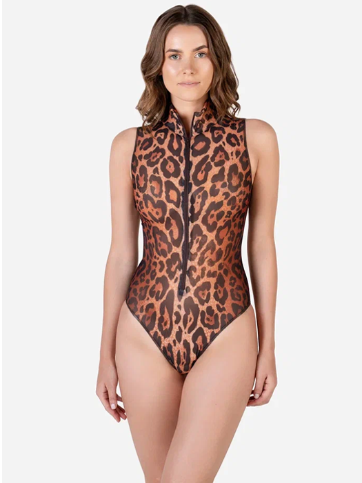 Слитный купальник без рукава с молнией Rodasoleil "Леопард 25"