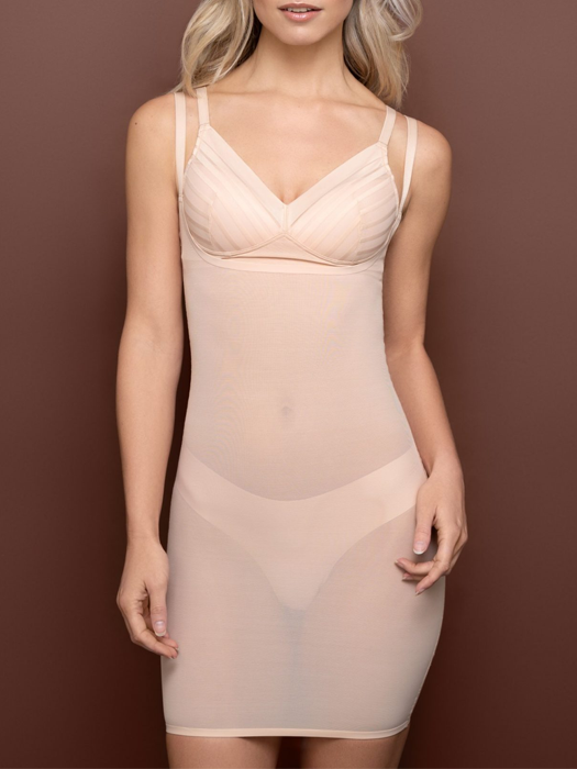 Корректирующая комбинация BYE BRA Powermesh Open Bust Dress (Beige)