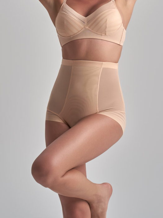 Трусы корректирующие BYE BRA Powermesh High Waist Brief (Beige)