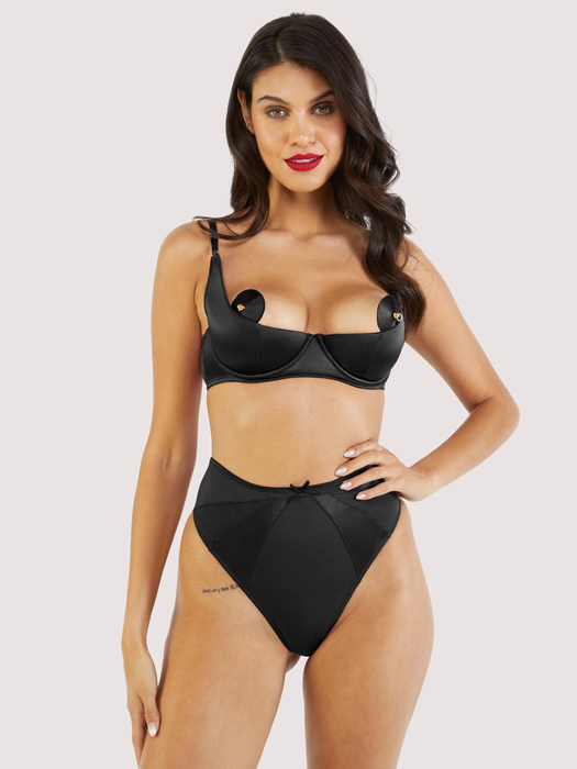 Бюстгальтер Bettie Page Etta Satin Quarter Cup Bra (Чёрный) – фото 1