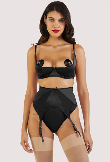 Бюстгальтер Bettie Page Etta Satin Quarter Cup Bra (Чёрный) – фото 4