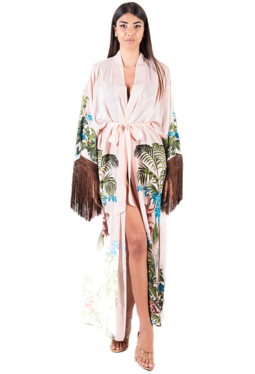 Туника пляжная длинная с бахромой District Fantasia (Пудра)