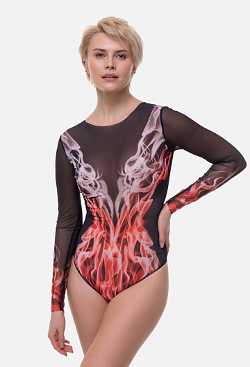 Слитный купальник с рукавом Rodasoleil "Огонь" 