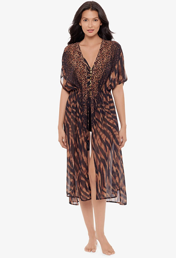 Халат Miraclesuit Beaded Kimono Cover Up in Raya De Safari (Black/Brown)