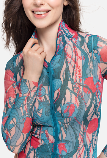 Слитный купальник с рукавом и молнией Rodasoleil "Морские единороги" 