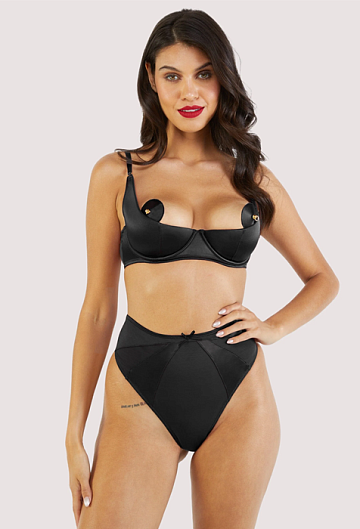 Бюстгальтер Bettie Page Etta Satin Quarter Cup Bra (Чёрный) – фото 1